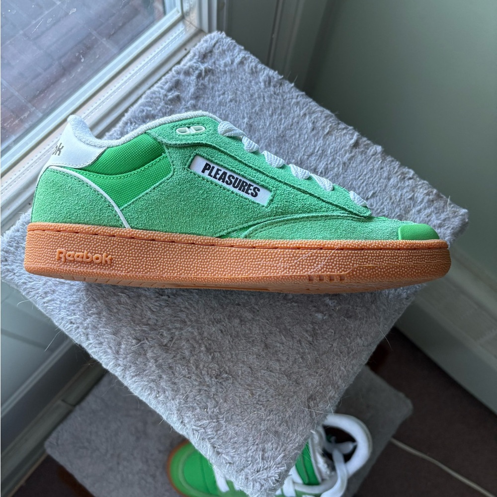 Reebok x Pleasures  Green and White Sneakers with Brown Sole